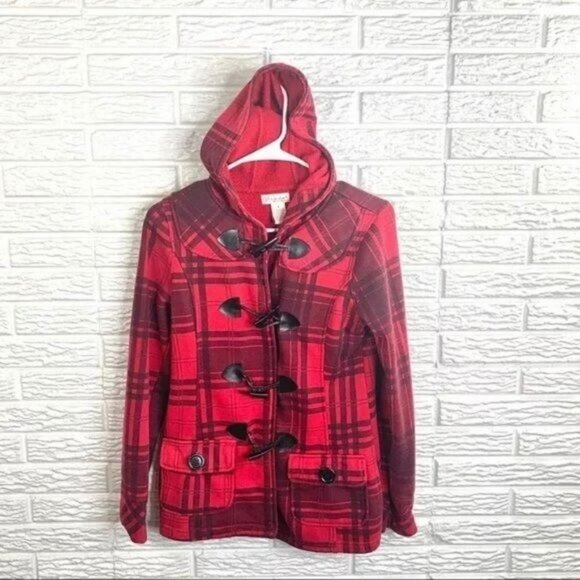 5/$25 Glimmer by JJ Basica Kids Red Black Plaid Jacket - Picture 1 of 5